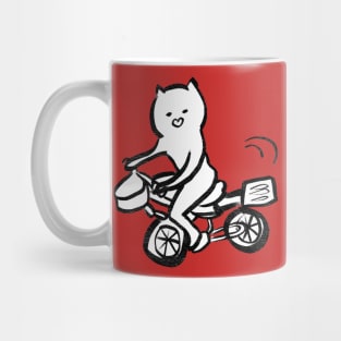 A CAT IS RIDING A BICYCLE Mug